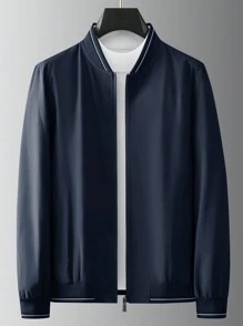 Manfinity Homme Men's Zip-Up Stand Collar Jacket, Blue - Blue - View 4