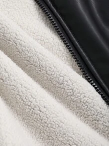 DAZY 女士前拉链长袖 PU 羊毛背心，日常休闲装，冬季女装，女士冬季外套 - 黑色 - 查看 9