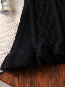 Tween Girls Knitted Sweater Skirt, Elegant Street Style Short A-Line Skirt For Autumn And Winter - Black - View 4