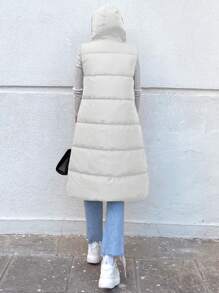 EURMUSE Zip Up Hooded Puffer Vest Coat - White - View 2