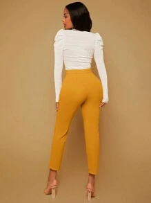SHEIN SXY 素色側拉鏈緊身褲 - 芥末黃 - 查看 2
