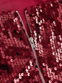 SHEIN ICON 银色亮片短款抹胸 - 酒紅色 - 查看 3