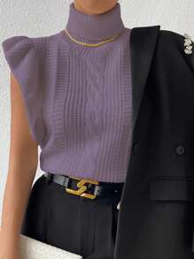 Chiquease Women's Solid Color High Neck Fashionable Sweater Vest - Purple - View 3