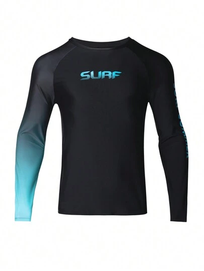 Surfspeed 男士渐变色插肩袖字母印花冲浪 T 恤