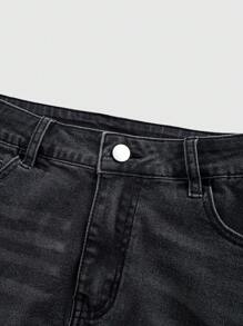 ROMWE Grunge Punk Women's Y2K Cross Embroidered Bling Denim Skirt