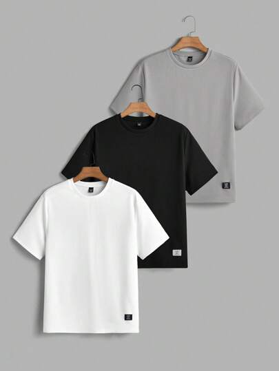 Manfinity VCAY 3pcs Pack Men's Knitted Casual Short Sleeve T-Shirt