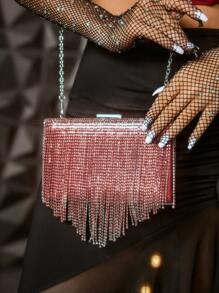 SHEIN SXY Túi xách nữ, Túi xách buổi tối, Túi cầm tay, Túi đeo chéo, Thời trang, Sang trọng, Thanh lịch, Tua rua, Kim cương, Cho tiệc cocktail, Tiệc tùng, Vũ hội, Câu lạc bộ, Hẹn hò, Sinh nhật, Buổi tối, Đêm hẹn hò, Halloween - Đỏ - Xem 2
