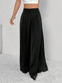 SHEIN Unity Women's Solid Color Loose Casual Pants - Black - View 4