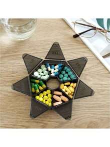 SHEIN 1Pc One Week 7-Point Pill Box Round, 7-Grid Carry-On Weekly Sub-Package Small Pill Box, Mini 7-Day Portable Pill Accessories Box, Decorations, Gifts,Back To School