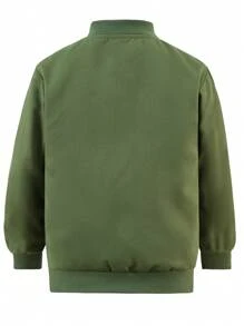 SHEIN Tween 男童纯色简约休闲长袖夹克、儿童飞行员夹克 - 軍綠色 - 查看 3