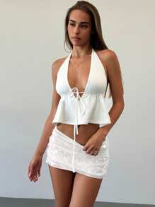 Aloruh Sequined Low-Waist Mini Shorts For Young Women, Versatile Festival Style - White - View 4
