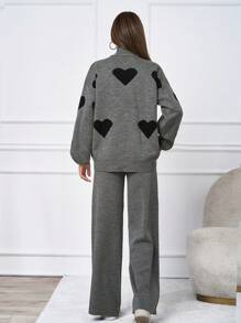 SHEIN Tall 2 piezas/Conjunto Suéter de cuello alto con estampado de corazón casual