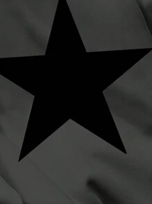 SHEIN Leap Crew 休闲简约美式学院风个性化五角星洛杉矶英文字母图案宽松灰色连帽长袖卫衣，适合秋冬季节，必备卫衣，女童卫衣，学生妹，返校季少女，灰色图案卫衣，女童秋季款，秋季，星星 - 深灰色 - 查看 4