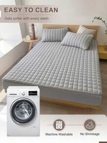 1 pieza Sábana ajustada acolchada sólida, ropa de cama, protector de colchón, cubrecama, sábana, textil para el hogar acogedor, protector de colchón transpirable y antipelusas, decoración del hogar, cubrecama decorativo de unicolor para dormitorio y dormitorio, se ajusta a todas las camas - individual, doble, queen, king, apto para todas las estaciones, lavable a máquina, cubrecama antipolvo, antideslizante, no incluye almohada ni funda de almohada, de vuelta al colegio