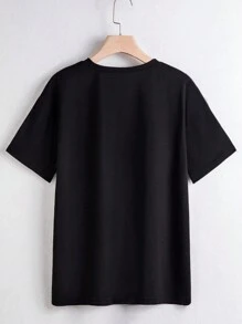 SHEIN LUNE 大码万圣节南瓜水钻黑色圆领 T 恤