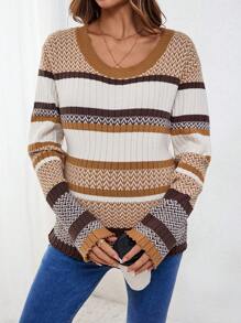 SHEIN Maternity Ombre Jacquard Ribbed Slim Sweater, For Winter - Multicolor - View 3
