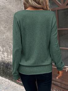 SHEIN Clasi Sweat-shirt-shirt décontracté à col rond de couleur unie à manches longues pour l'automne/l'hiver - Turquoise - Voir 2