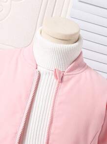 Young Girl Winter Fashion Casual Loose Thick Hooded Parka With Big Pockets, Letter/Icon Print, Warm Pink - Dusty Pink - View 3