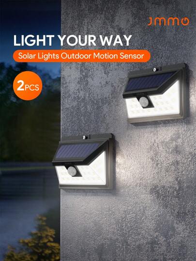 JMMO 2 peças de luz de parede solar para jardim ao ar livre, luz de caminho com 24 luzes LED, luz de caminho, sem fio à prova d'água, adequada para decorar varanda, garagem, jardim, quintal, área de playground e outras iluminações decorativas