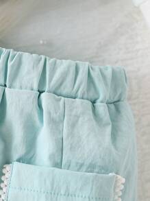 2pcs Baby Girl Elegant Floral Contrast Color Puff Sleeve Top With Ruffle Hem Skirt Set, Fall/Winter - Blue - View 4