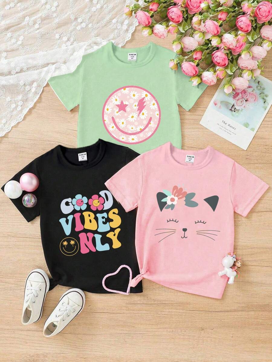 Young Girl Round Neck Short Sleeve Letter Printed Casual Top