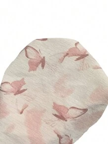 女士宽松蝴蝶印花荷叶边前开式圆领睡衣套装 - 淺粉色 - 查看 7