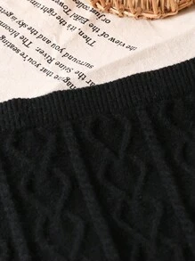 Tween Girls Knitted Sweater Skirt, Elegant Street Style Short A-Line Skirt For Autumn And Winter - Black - View 5