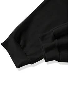 Manfinity Homme Bộ 2 áo hoodie lót nhiệt in chữ thường ngày cho nam và quần nỉ, mùa thu/đông - màu đen - Xem 6