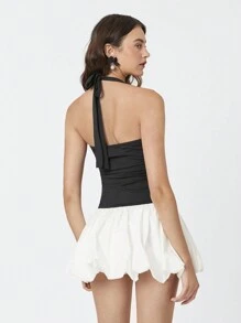 SHEIN EZwear Halter Solid Ruffle Mini Dress - Multicolor - View 2