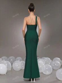 Modphy Vestido asimétrico sexy de cuello verde con brillos, vestido largo formal de mujer para noche, boda, fiesta y vestido de invitada de boda