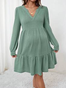 SHEIN Solid Color Knitted Long Sleeve Maternity Dress - Green - View 6