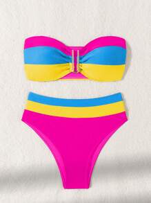 SHEIN Swim 女士彩色比基尼泳装套装夏季 - 彩色 - 查看 5