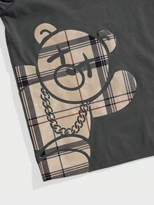 Manfinity RebelGame Bộ áo thun tay ngắn in họa tiết và quần short cho nam - Màu xám đen - Xem 3