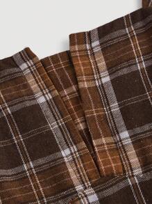 SHEIN MOD Váy midi kẻ caro cổ điển cỡ lớn cho nữ, có váy ngoài cùng màu - màu nâu - Xem 3