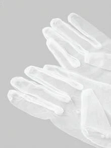 SHEIN Belle 1 双优雅可爱珍珠/贝壳蕾丝新娘手套带人造珍珠装饰，适合女士婚礼/派对 - 白色 - 查看 6