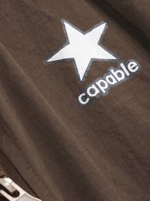 DAZY 女士新款休闲撞色条纹常规夹克，秋季 - 咖啡棕 - 查看 5