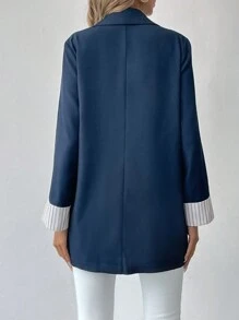 SHEIN Clasi 条纹袖口撞色翻领西装外套 - 粉色 - 查看 2
