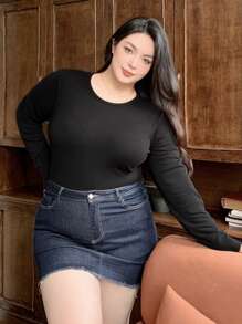 Dazy Plus Camiseta de base de unicolor con forro térmico grueso de talla grande, para tops de mujer de manga larga de invierno, tops con forro térmico de otoño