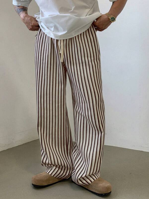 DAZY Pantalones a rayas con cordón casual para hombres, para todo el año