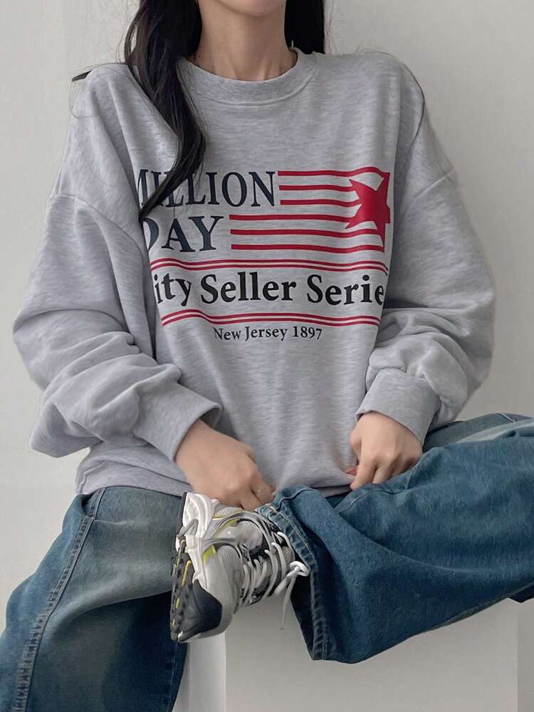 Women's Oversized Floral Print Crew Neck Sweatshirt, ,Fall Clothes