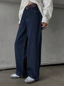 DAZY 女士圆点印花牛仔裤