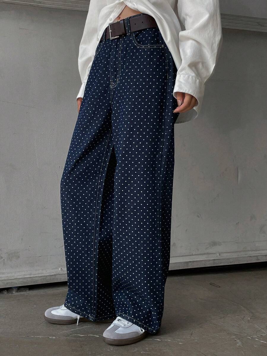 DAZY 女士圆点印花牛仔裤