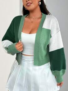 Flirla Plus Size Women's Loose Fit Drop Shoulder Long Sleeve Casual Cardigan, Autumn/Winter Fall Cloth For Women - Multicolor - View 3