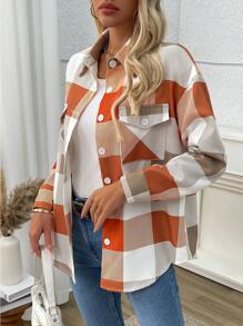 Chiquease Camisa de manga larga a cuadros para mujer, chaqueta casual