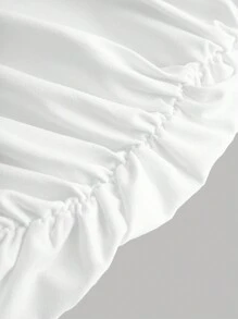 Tween flickor vit asymmetrisk hals Ruched Bodycon puffärm Elegant partycocktail miniklänning, lämplig för bröllop och evenemang - Vitt - Visa 4