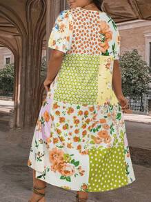 EMERY ROSE 大码满版印花圆领短袖夏季连衣裙 - 彩色 - 查看 2