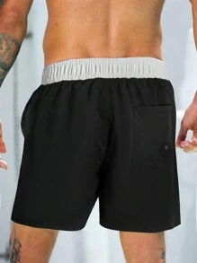 Zalmeno Quần short đi biển thông thường có dây rút màu tương phản cho nam - Đen và trắng - Xem 2