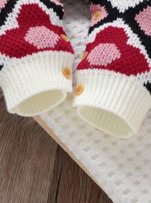 可爱宝宝专属！婴儿花卉提花针织连体衣，圆领设计，温和呵护肌肤，长袖连体衣营造休闲氛围，甜美可爱，宝宝成长的每一步都时尚而温暖 - 玫瑰紅 - 查看 5