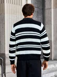Manfinity Homme Jersey de cuello alto con estampado de rayas blanco y negro