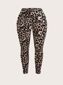 Slaydiva 3pcs Plus Size Casual Solid & Leopard Print Leggings, Spring Autumn - Multicolor - View 2